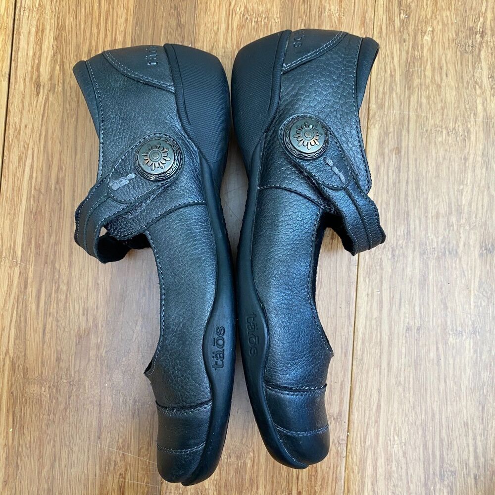 Taos Leather Mary Jane Shoes Comfort Flats Womens 8.5 EU 39 Black Hook & Loop - Picture 6 of 12